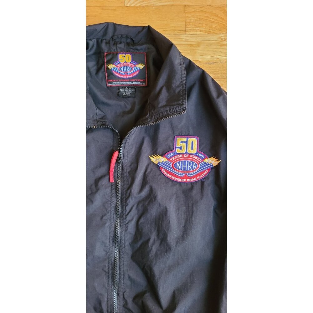 Vintage 50th Anniversary 2001 NHRA Drag Racing Nylon Bomber Black Jacket  Large - Picture 2 of 5